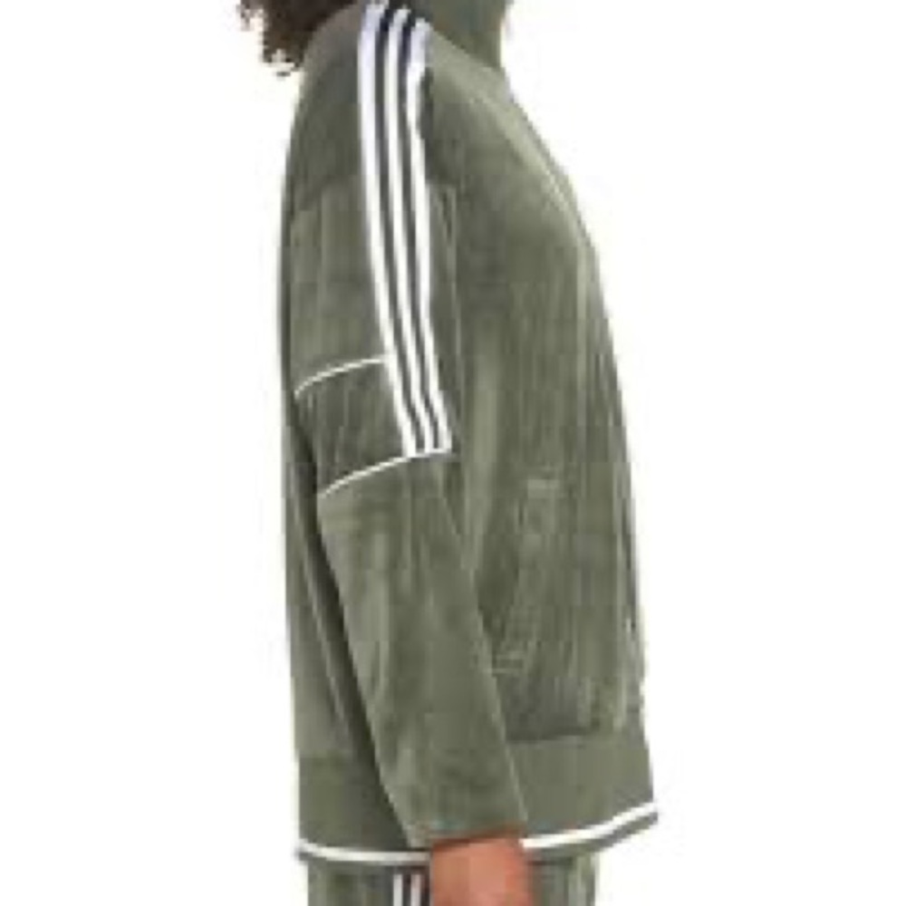 Adidas Original oversized jacket, velvet texture, dark olive green color - Picture 2 of 3